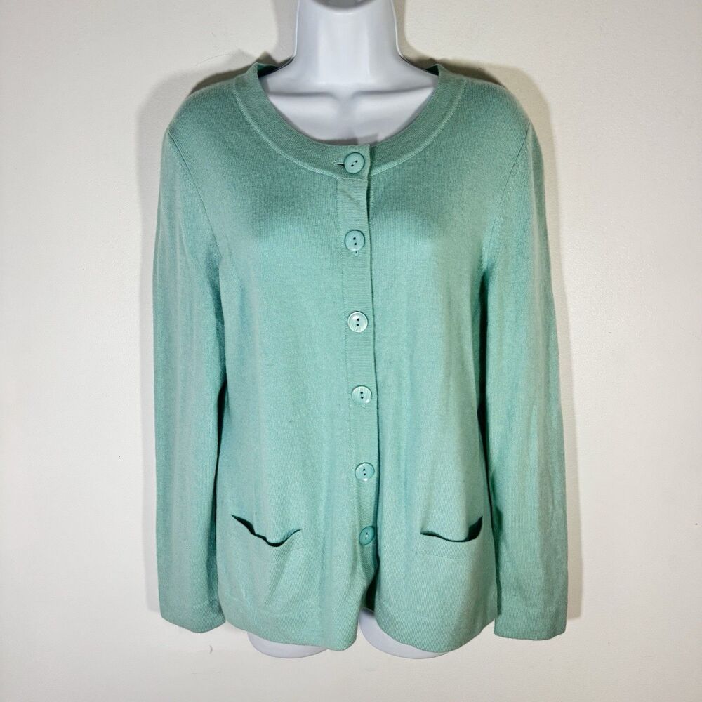 Prive 100% Cashmere Light Blue Round Neck Cardigan with Pockets Women Size L